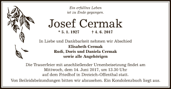 Traueranzeige von Josef Cermak von Offenbach