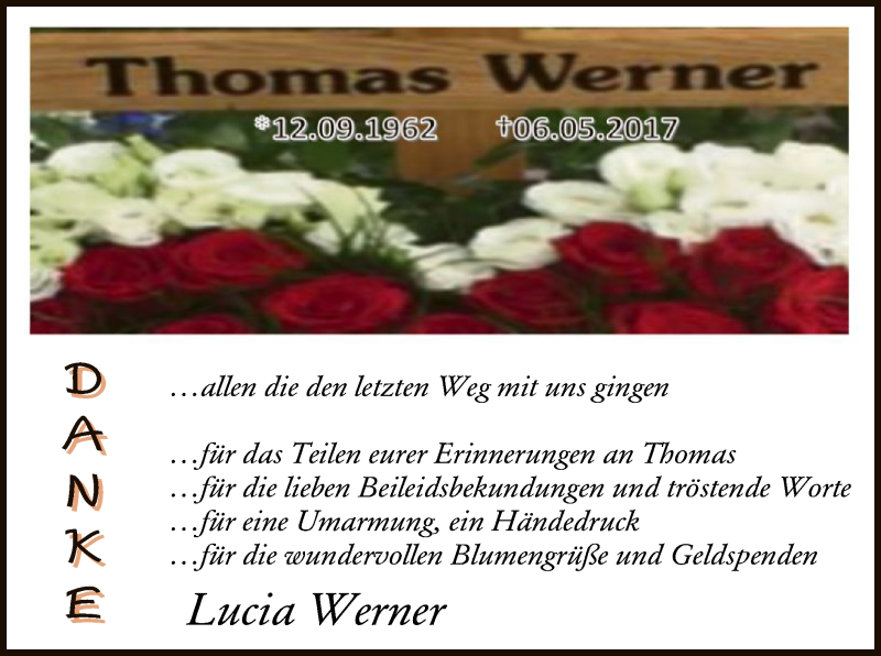  Traueranzeige für Thomas Werner vom 01.06.2017 aus Offenbach