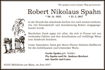 Traueranzeige von Robert Nikolaus Spahn von Offenbach