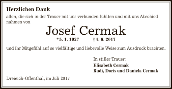 Traueranzeige von Josef Cermak von Offenbach