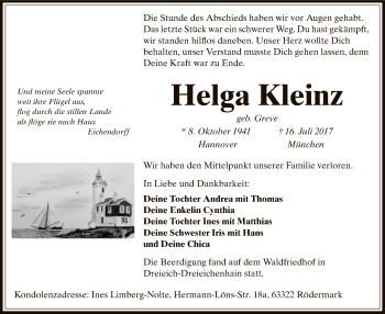 Traueranzeige von Helga Kleinz von Offenbach