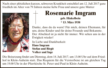 Traueranzeige von Imgram Rosemarie von Offenbach