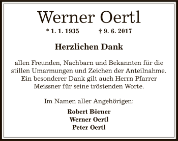 Traueranzeige von Werner Oertl von Offenbach