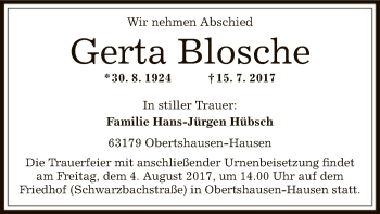 Traueranzeige von Gerta Blosche von Offenbach