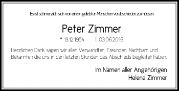 Traueranzeige von Peter Zimmer von Offenbach