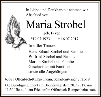 Traueranzeige von Maria Strobel von Offenbach