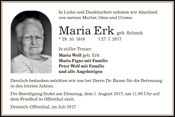 Traueranzeige von Maria Erk von Offenbach