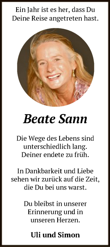 Traueranzeige von Beate Sann von Offenbach