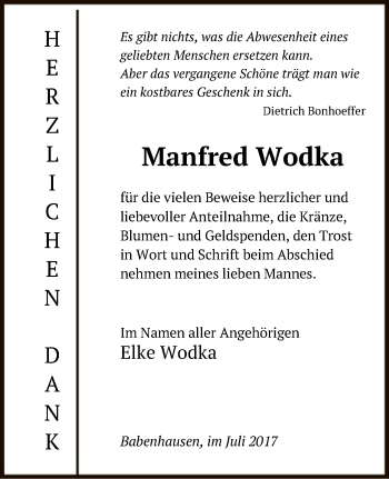 Traueranzeige von Manfred Wodka von Offenbach