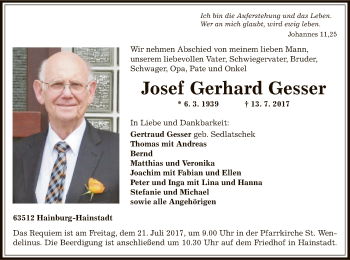 Traueranzeige von Josef Gerhard Gesser von Offenbach