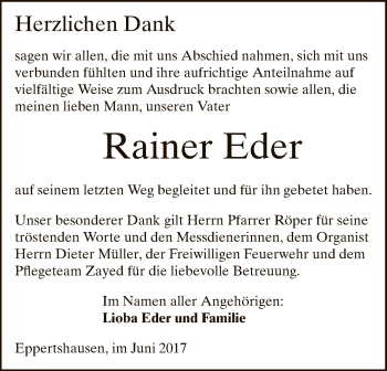 Traueranzeige von Rainer Eder von Offenbach