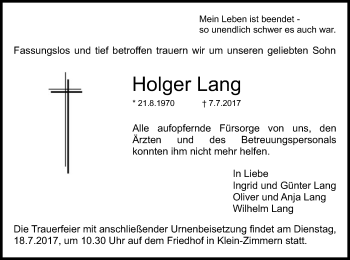 Traueranzeige von Holger Lang von Offenbach