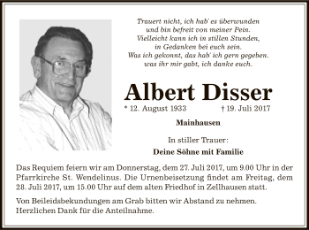 Traueranzeige von Albert Disser von Offenbach