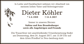 Traueranzeige von Dieter Köhler von Offenbach