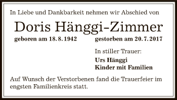 Traueranzeige von Doris Hänggi-Zimmer von Offenbach