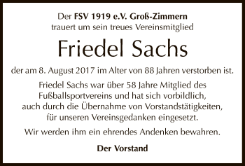 Traueranzeige von Friedel Sachs von Offenbach