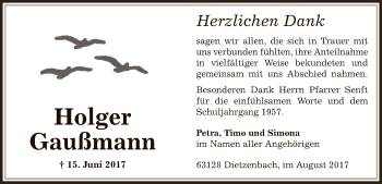 Traueranzeige von Holger Gaußmann von Offenbach