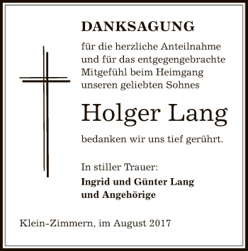 Traueranzeige von Holger Lang von Offenbach