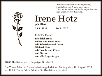 Traueranzeige von Irene Hotz von Offenbach