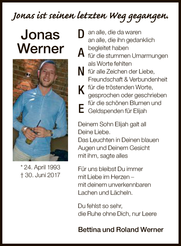 Traueranzeige für Jonas Werner vom 10.08.2017 aus Offenbach