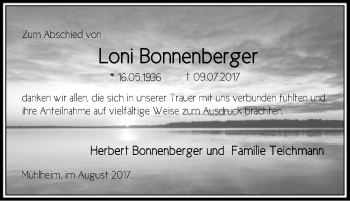 Traueranzeige von Loni Bonnenberger von Offenbach