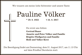 Traueranzeige von Pauline Völker von Offenbach