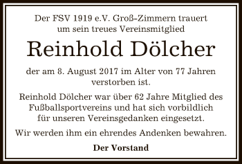 Traueranzeige von Reinhold Dölcher von Offenbach