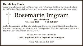 Traueranzeige von Rosemarie Imgram von Offenbach