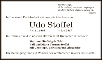 Traueranzeige von Udo Stoffel von Offenbach