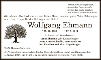 Traueranzeige von Wolfgang Ehmann von Offenbach