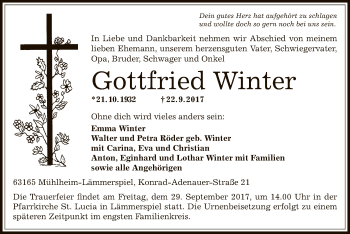 Traueranzeige von Gottfried Winter von Offenbach