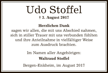 Traueranzeige von Udo Stoffel von Offenbach