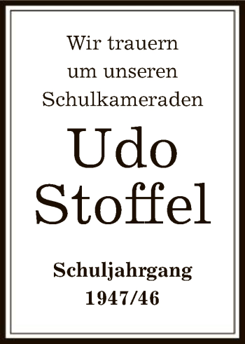 Traueranzeige von Udo Stoffel von Offenbach