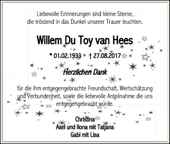 Traueranzeige von Willem Du Toy van Hees von Offenbach