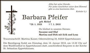 Traueranzeige von Barbara Pfeifer von Offenbach