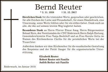 Traueranzeige von Bernd Reuter von Offenbach