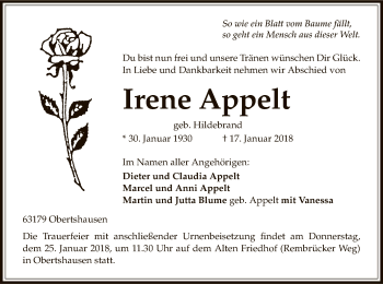 Traueranzeige von Irene Appelt von Offenbach