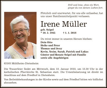 Traueranzeige von Irene Müller von Offenbach