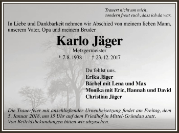 Traueranzeige von Karlo Jäger von Offenbach