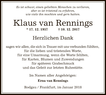 Traueranzeige von Klaus van Rennings von Offenbach