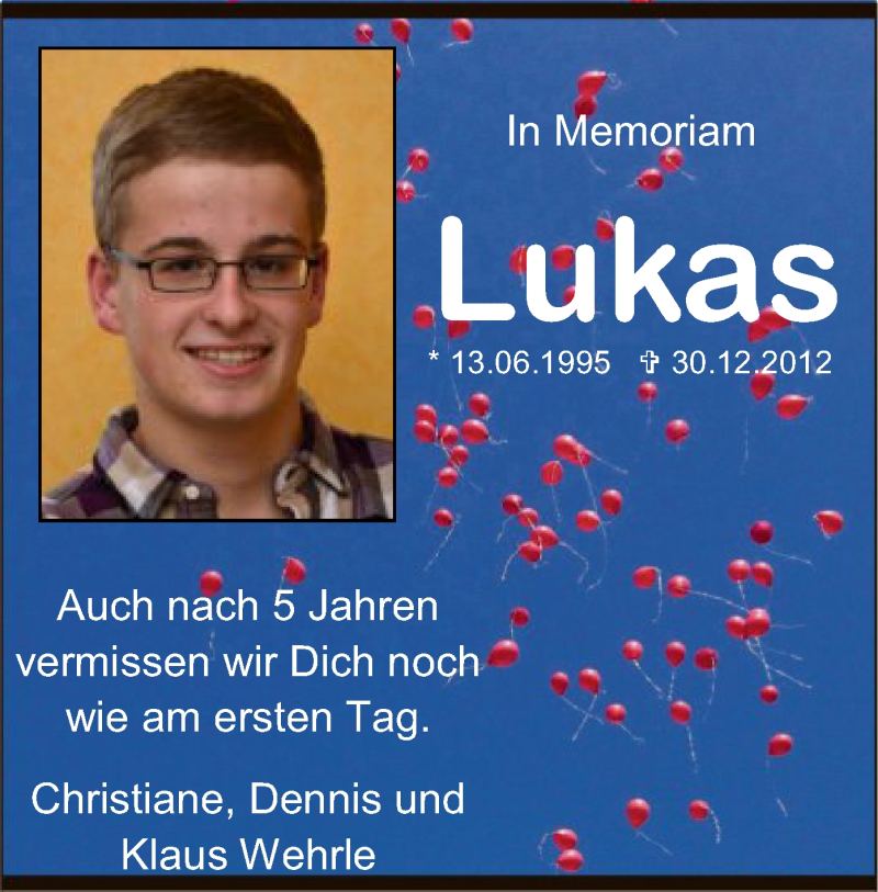  Traueranzeige für Lukas Wehrle vom 04.01.2018 aus Offenbach
