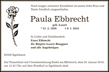 Traueranzeige von Paula Ebbrecht von Offenbach