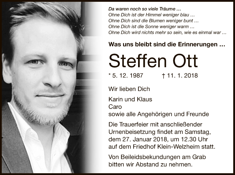  Traueranzeige für Steffen Ott vom 24.01.2018 aus Offenbach