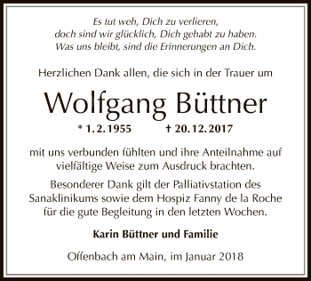 Traueranzeige von Wolfgang Büttner von Offenbach