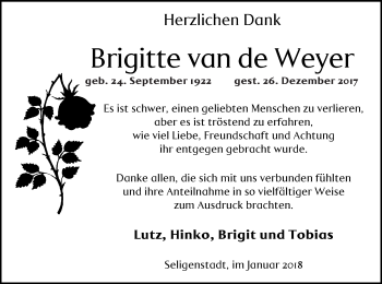 Traueranzeige von Brigitte van de Weyer von Offenbach