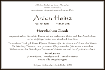 Traueranzeige von Anton Heinz von Offenbach