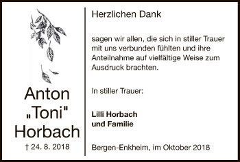 Traueranzeige von Anton Horbach von Offenbach