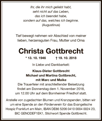 Traueranzeige von Christa Gottbrecht von Offenbach