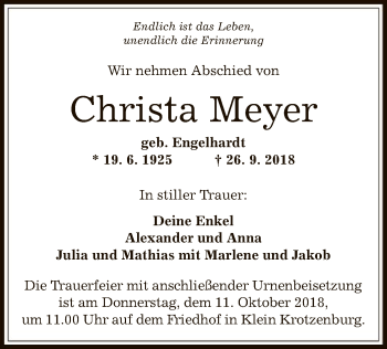 Traueranzeige von Christa Meyer von Offenbach