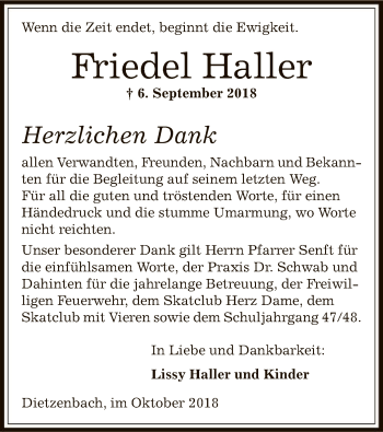 Traueranzeige von Friedel Haller von Offenbach